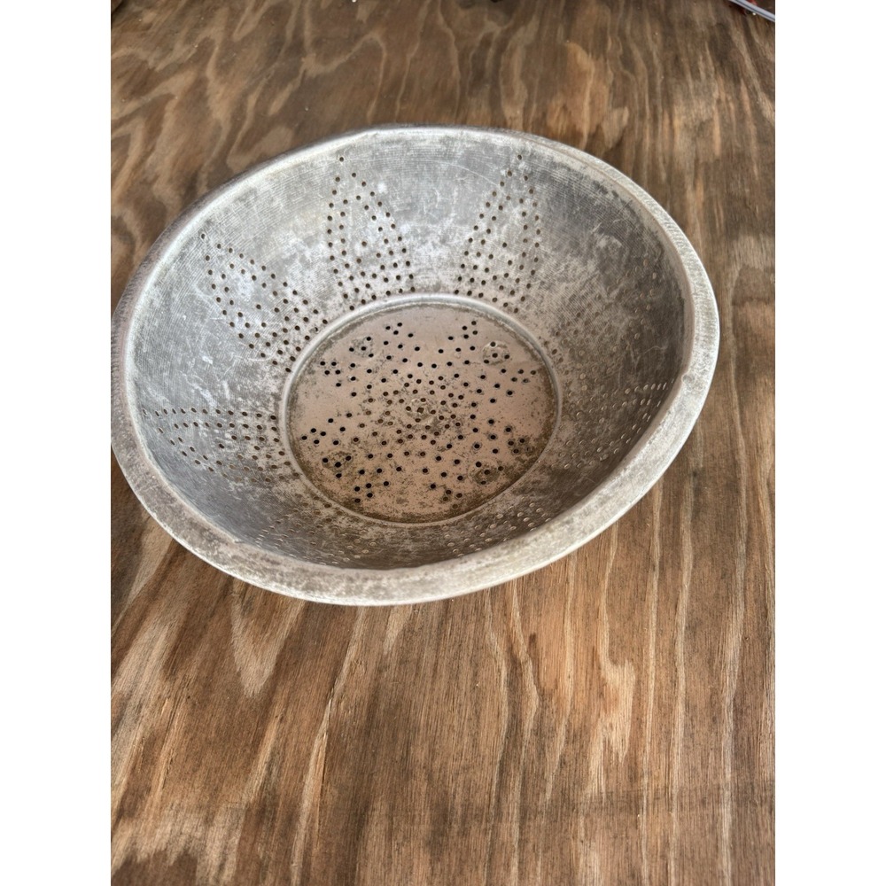 Vintage Metal Colander Strainer Flower Design Aluminum Kitchen Farmhouse